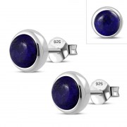 Lapis Lazuli Round Silver Stud Earrings, e421st